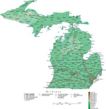 Michigan Map  with Contour Background - Cut Out Style