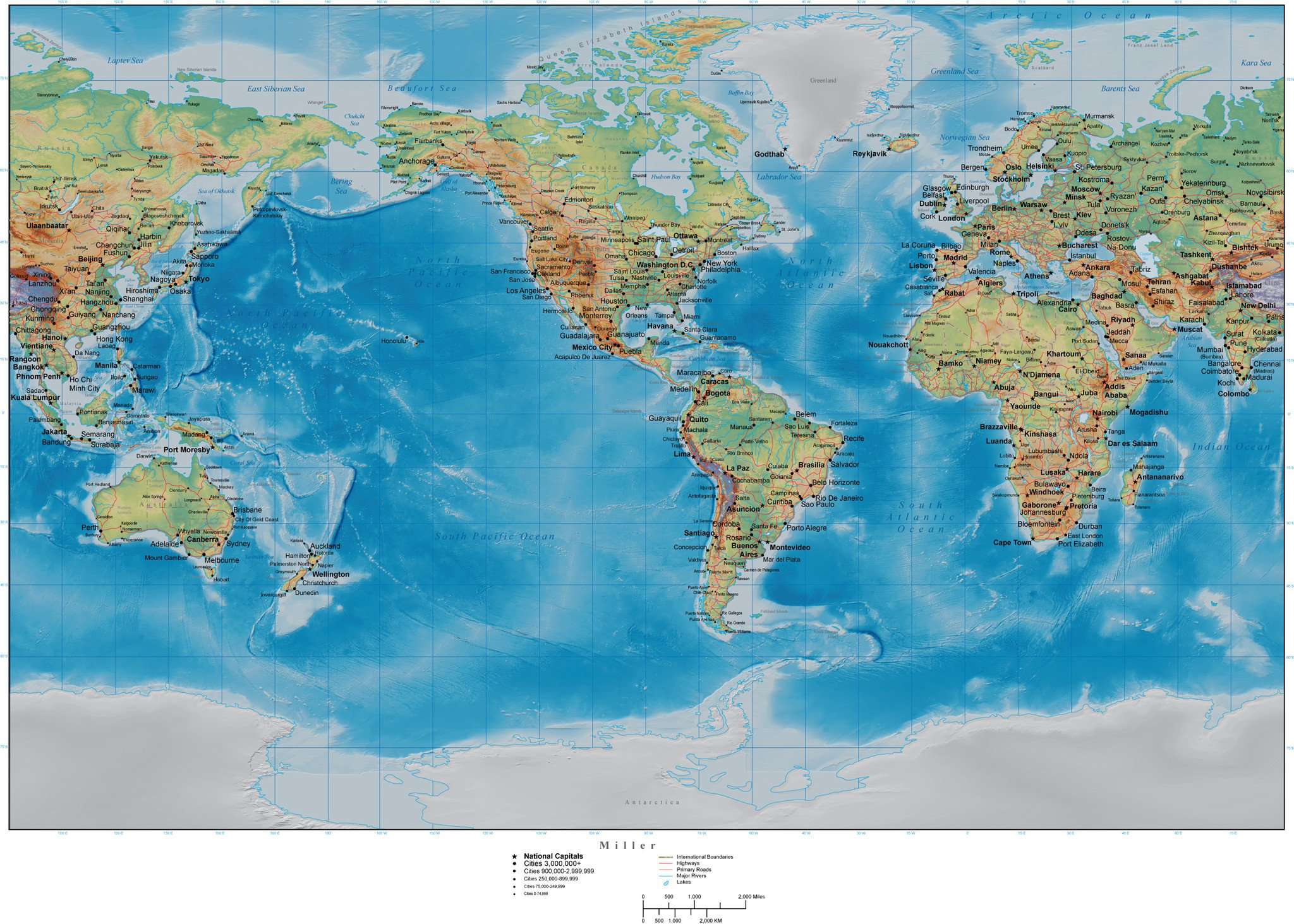 Digital World map in Illustrator format with Terrain Photoshop Image