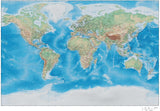 35 x 22 Inch Poster Size World map with Land and Water Terrain - Miller Projection