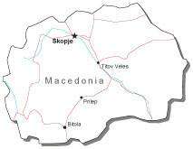 Macedonia Black & White Map with Capital, Major Cities, Roads, and Water Features