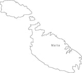 Digital Black & White Malta map in Adobe Illustrator EPS vector format