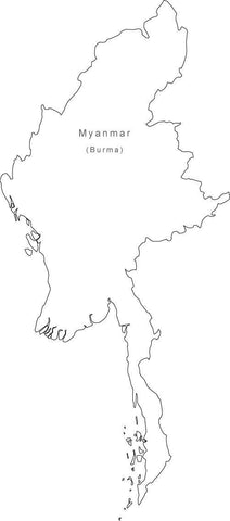 Digital Black & White Myanmar map in Adobe Illustrator EPS vector format