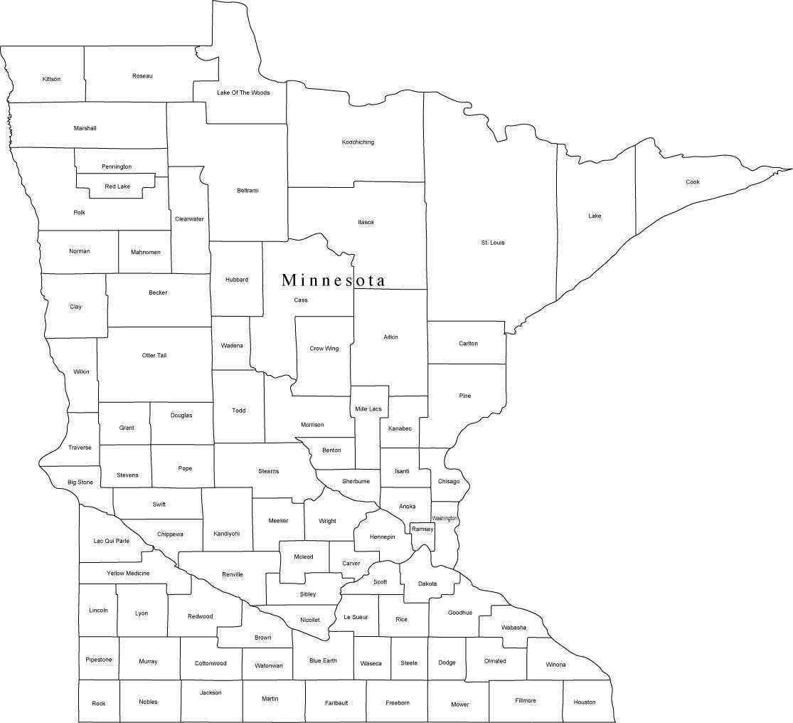 Black & White Minnesota Digital Map with Counties Black & White Minnesota Digital Map with Counties