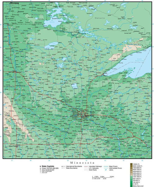 Minnesota Dynamic Map Digital Minnesota Contour map in Adobe Illustrator vector format MN-USA ...