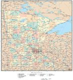 Minnesota Map with Counties, Cities, County Seats, Major Roads, Rivers and Lakes