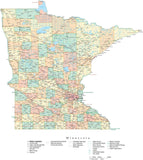 Detailed Minnesota Cut-Out Style Digital Map with Counties, Cities, Highways, and more
