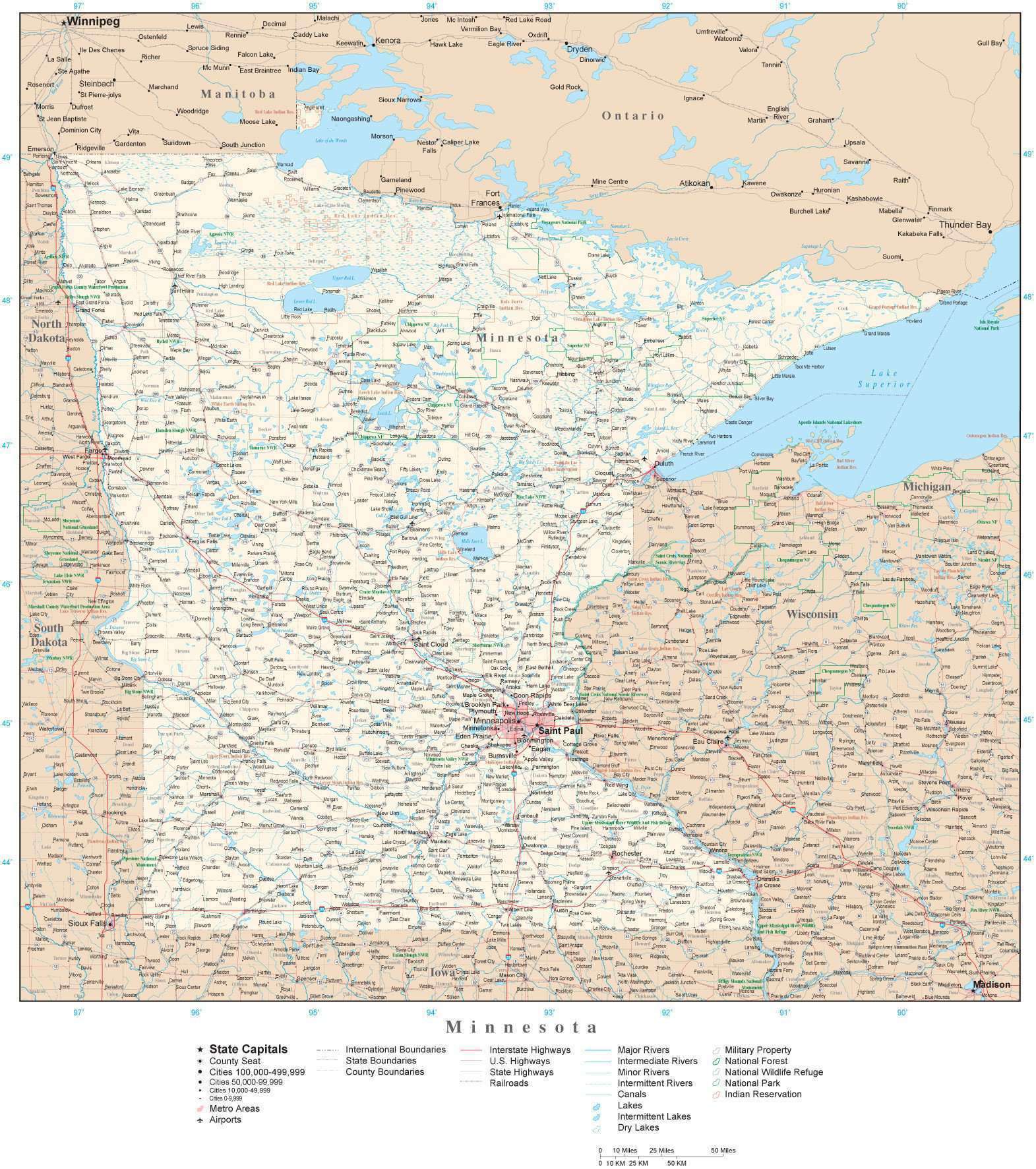 Detailed Map Minnesota