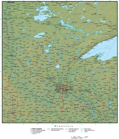 Digital Minnesota Terrain map in Adobe Illustrator vector format with Terrain MN-USA-942200