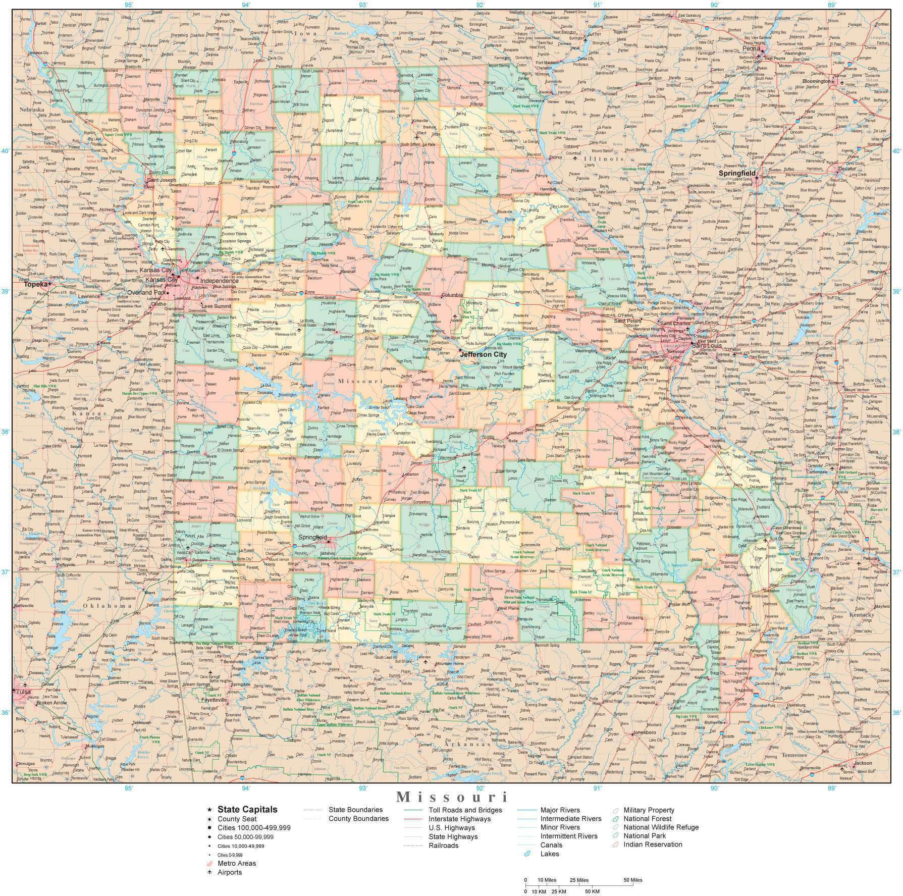 Mo Map Missouri State Map in Adobe Illustrator Vector Format. Detailed ...