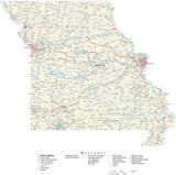 Detailed Missouri Cut-Out Style Digital Map with County Boundaries, Cities, Highways, and more