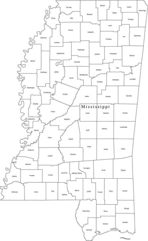 Digital MS Map with Counties - Black & White