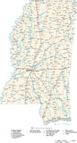 Mississippi Map - Cut Out Style - with Capital, County Boundaries, Cities, Roads, and Water Features