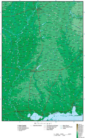 Mississippi Map with Contour Background
