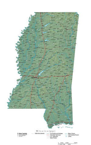 Digital Mississippi State Illustrator cut-out style vector with Terrain MS-USA-242037