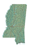 Digital Mississippi map in Fit Together style with Terrain MS-USA-852124