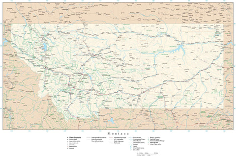 Detailed Montana Digital Map with County Boundaries, Cities, Highways, and more
