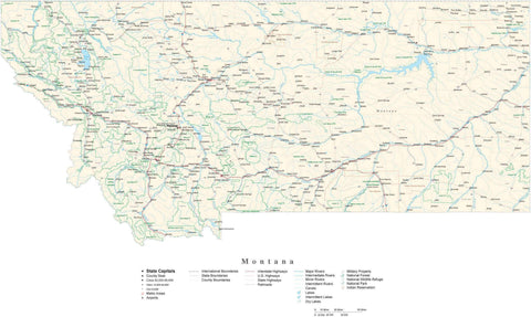 Detailed Montana Cut-Out Style Digital Map with County Boundaries, Cities, Highways, and more