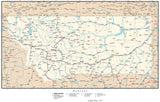 Montana Map with Capital, County Boundaries, Cities, Roads, and Water Features