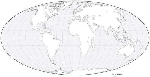 Digital World Blank Outline Map - Oval Projection - Black & White