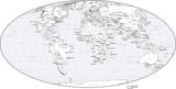 Black & White World Map with Countries  Capitals and Major Cities - MW-EUR-253549