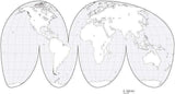 Digital World Blank Outline Map - Europe Center Interrupted Projection - Black & White