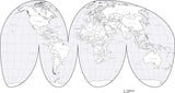 Digital World Interrupted Projection Map with Countries - Black & White