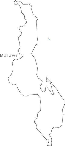 Digital Black & White Malawi map in Adobe Illustrator EPS vector format