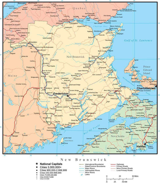 New Brunswick Province map in Adobe Illustrator vector format