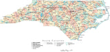 North Carolina State Map - Multi-Color Cut-Out Style - with Counties, Cities, County Seats, Major Roads, Rivers and Lakes
