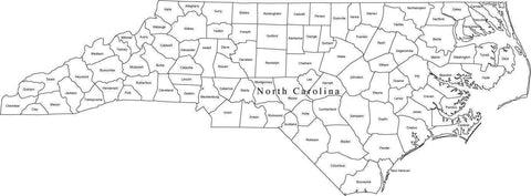 Digital NC Map with Counties - Black & White