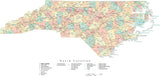 Detailed North Carolina Cut-Out Style Digital Map with Counties, Cities, Highways, and more