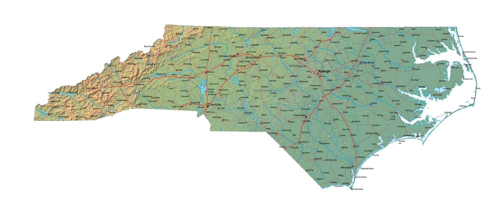 Nc Plot Map North Carolina Terrain map in Fit Together style with Terrain NC-USA-852093