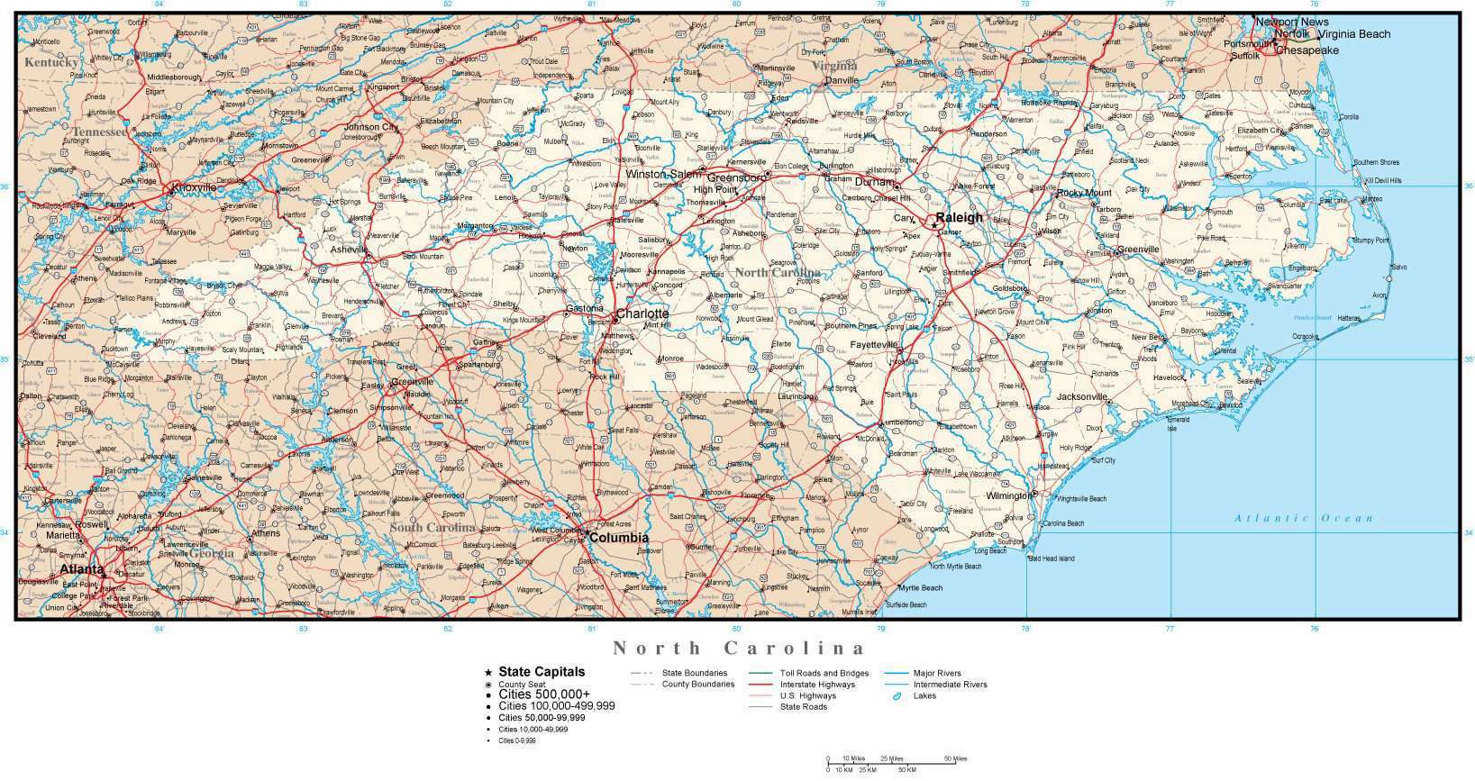 north-carolina-map-in-adobe-illustrator-vector-format for Free Printable Map Of North Carolina With Cities North Carolina map in Adobe Illustrator vector format for Free Printable Map Of North Carolina With Cities