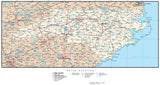 North Carolina Map with Capital, County Boundaries, Cities, Roads, and Water Features
