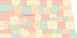 Multi Color North Dakota Map with Counties and County Names