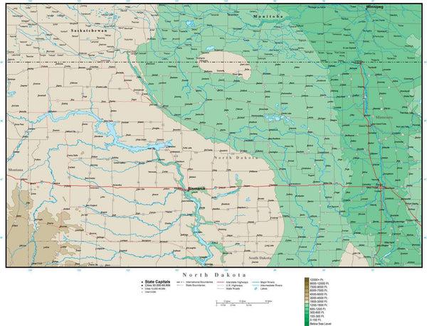 Digital North Dakota Contour Map In Adobe Illustrator Vector Format ND ND USA 212174 Grande 