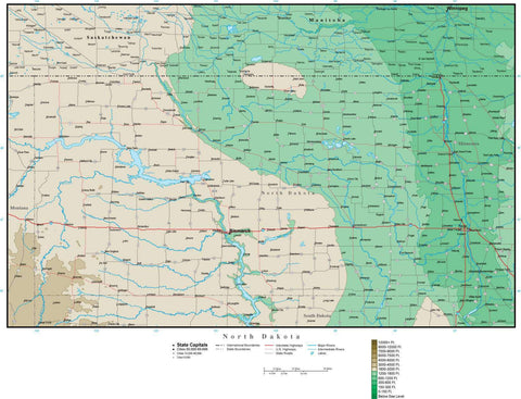 North Dakota Map with Contour Background