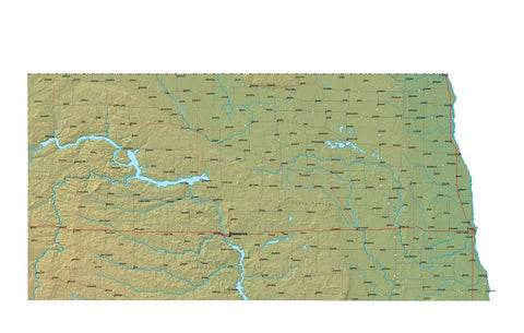 Digital North Dakota map in Fit Together style with Terrain ND-USA-852118