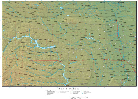 Digital North Dakota Terrain map in Adobe Illustrator vector format with Terrain ND-USA-942232