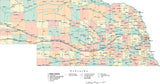 Nebraska State Map - Multi-Color Cut-Out Style - with Counties, Cities, County Seats, Major Roads, Rivers and Lakes