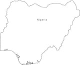 Digital Black & White Nigeria map in Adobe Illustrator EPS vector format