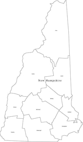 Digital NH Map with Counties - Black & White