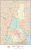 New Hampshire Map with Counties, Cities, County Seats, Major Roads, Rivers and Lakes
