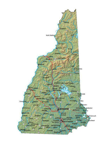 Digital New Hampshire map in Fit Together style with Terrain NH-USA-852127
