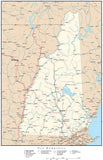 New Hampshire Map with Capital, County Boundaries, Cities, Roads, and Water Features