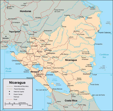 Digital Nicaragua map in Adobe Illustrator vector format
