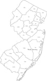 Digital NJ Map with Counties - Black & White