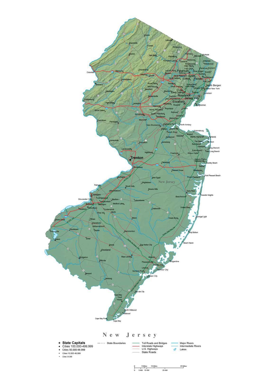 New Jersey Illustrator Vector Map with Cities, Roads and Photoshop ...