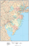 New Jersey Map with Counties, Cities, County Seats, Major Roads, Rivers and Lakes