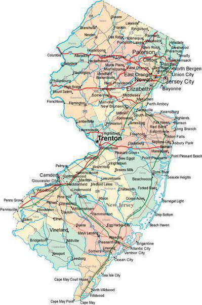 Us Map Nj Digital New Jersey State Map in Multi-Color Fit-Together Style to match ...